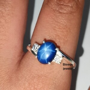Blue Star Sapphire Ring, 925 Sterling Silver, Blue Lindy Star Ring, Art Deco Style Ring, Handmade Ring, Nice Promise Ring, Gift For Her