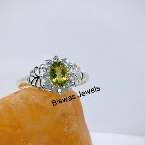 Genuine Green Tourmaline CZ Ring, October Birthstone, Handmade Jewelry, 925 Sterling Silver, Gorgeous Cluster Halo Tourmaline Ring For Her