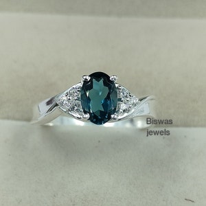 Natural Blue Topaz Silver Ring, London Blue Topaz Ring, 925 Sterling Silver, Oval Shaped Blue Topaz Ring, December Birthstone, Gift For Her