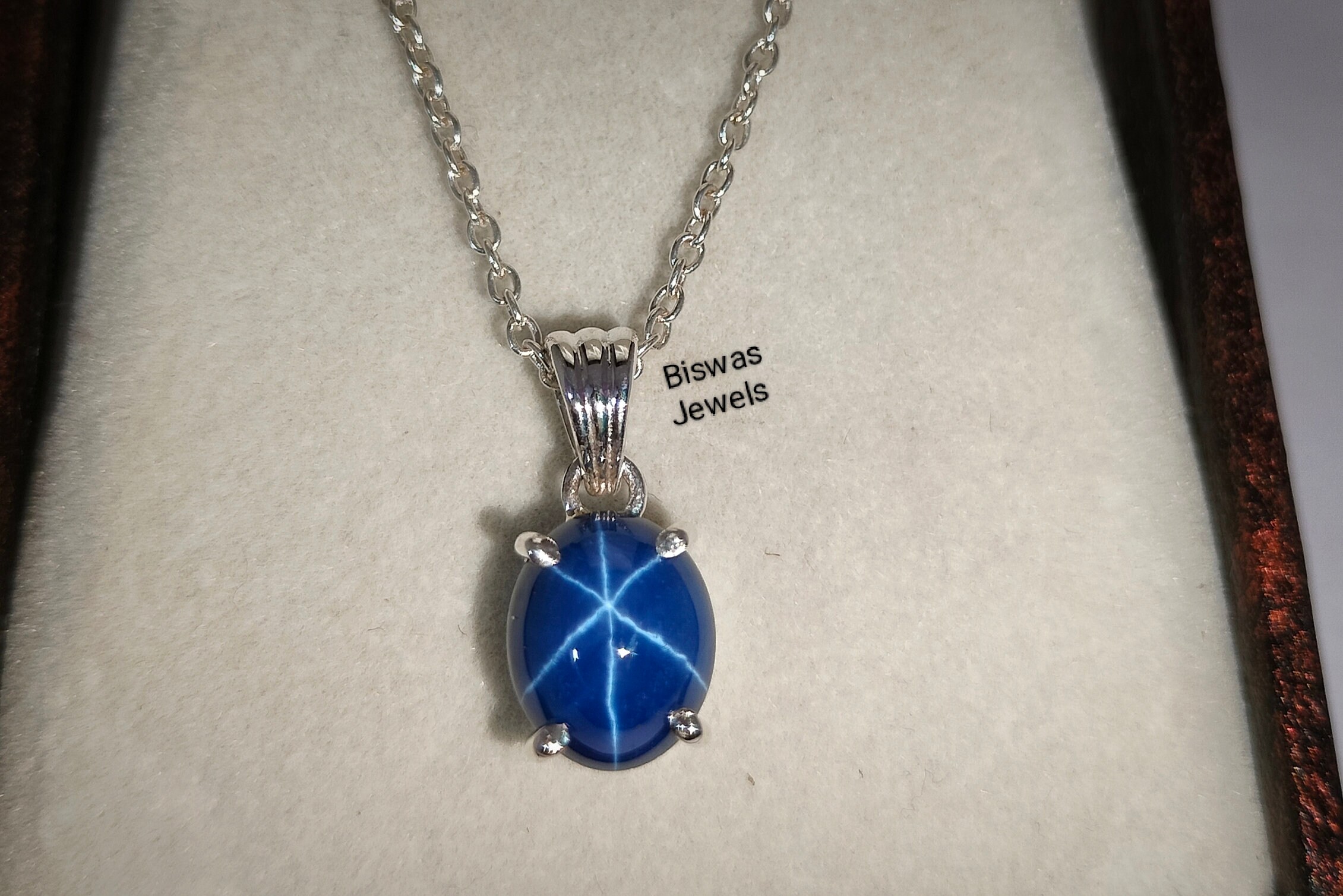Collier Pendentif En Argent 925 Avec Saphir étoile - Wire Wrapping Artisanal - Pièce Rare - Neuf
