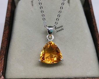 Collar de citrino amarillo, colgante trillón, plata de ley, piedra natal de noviembre