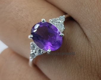 Natural Amethyst Sterling Silver Ring, February Birthstone