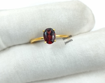 Handmade 14K Yellow Gold Garnet Ring, January Birthstone