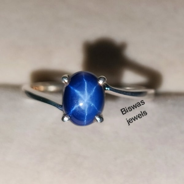Star Blue Sapphire Ring, Handmade Silver Ring, Lab Gemstone, Star Sapphire Simple Ring, 925 Sterling Silver, Promise Ring, Gift For Her
