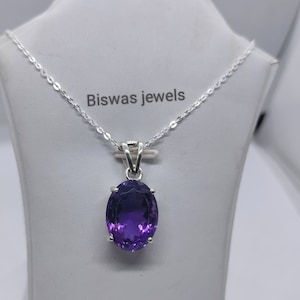 100% Natural Purple Amethyst Necklace, 925 Sterling Silver Pendant, February Birthstone, Natural Gemstone Pendant, Anniversary Gift For Her