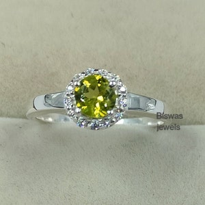 Natural Green Peridot Cluster Ring, 925 Sterling Silver, Round Peridot Silver Ring, August Birthstone Ring, Handmade Ring, Gift For Mom