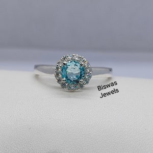 7mm Natural Round Blue Aquamarine Silver Ring, Handmade Jewelry, 925 Sterling Silver, Stylish March Birthstone Aquamarine Ring, Promise Ring