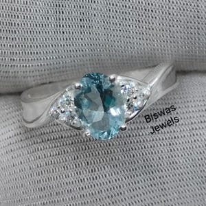 Anillo de aguamarina azul auténtica, plata de ley 925, piedra de nacimiento de marzo, anillo hecho a mano, exquisito anillo de plata con aguamarina, anillo de bodas para ella.