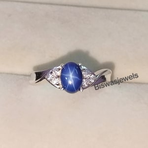 Star Blue Sapphire Ring, 925 Sterling Silver, Lindy Star Ring, Star Gemstone Ring, Lab Star Sapphire, Handmade Jewelry, Gift For Him/Her