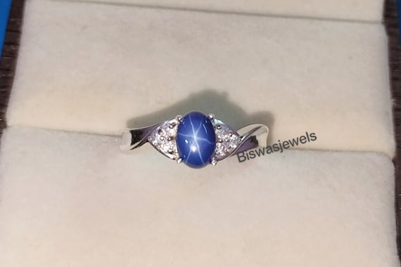 Bague Saphir étoile Bleue En Argent 925 - Art Déco Vintage - NEUVE Avec étiquettes