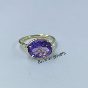 10K Yellow Gold Purple Amethyst Ring, Handmade Gold Ring, Natural Amethyst Simple Ring, February Birthstone, Engagement Ring, Gift For Her
