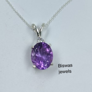 Natural Purple Amethyst Necklace, 925 Sterling Silver, Amethyst Silver Pendant, February Birthstone, Anniversary Gift For Her