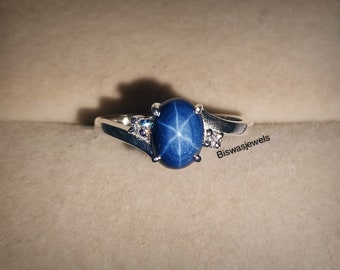 Genuine Blue Star Sapphire Ring 925 Sterling Silver / Marquise-cut - Etsy