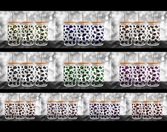 Cheetah Print for 16oz Libbey Glass Cups, Sublimation Designs, Png Clipart, Cute Glass Can, Cute Colorful Animal Print