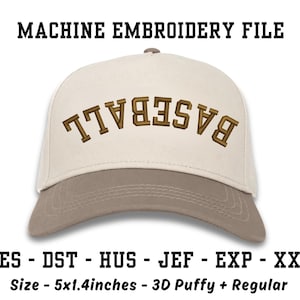 Diseño de bordado de béisbol al revés, archivo de bordado a máquina, Ricoma DST, Brother PES, descarga digital instantánea, diseño de gorra 3D hinchada