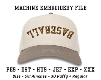Baseball Upside Down Embroidery Design, Machine Embroidery File, Ricoma DST, Brother PES, Instant Digital Download, Hat 3D Puffy Design