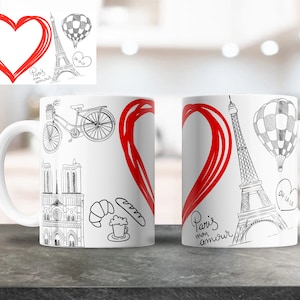 Design de caneca de Paris, design de sublimação para canecas de 11 onças, 15 onças, design de caneca de café, loja de canecas, Plantilla Para Taza De Cafe, design PNG, design de amor