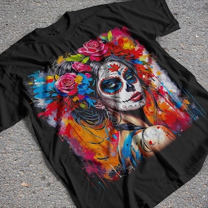 Catrina T-Shirt Design, Catrina Halftone Tee Design, Can also be used for Sublimation, DTG, Screen Printing and more! DTF PNG Shirt Design