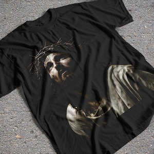 Design della maglietta di Gesù, design della maglietta di Cristo in mezzitoni, può essere utilizzato anche per sublimazione, DTG, serigrafia e altro ancora! Design della maglietta DTF PNG