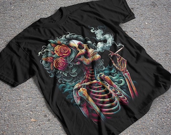 Skeleton Girl PNG T-Shirt-Design, Florales Halbton-T-Shirt Design, kann für DTF, DTG und mehr verwendet werden!