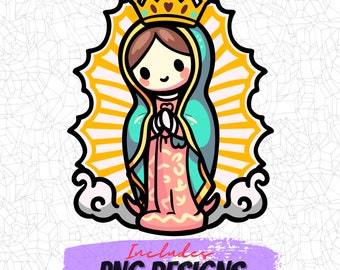 Virgencita PNG Design, Png Digital Clipart, Great for, Stickers, T-Shirts, Mugs & More! Craft Design Files. Virgen De Guadalupe Image Design