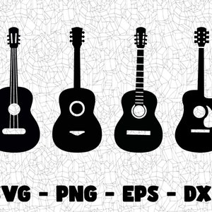 Gitaar SVG, Cutting File, Png Eps Dxf Digitale Clipart, Geweldig voor Viny Decals, Stickers, T-Shirts, Mokken &meer! Muziek Svg Design