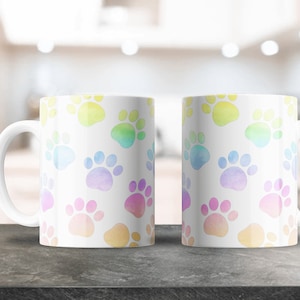 Ombre Dog Paws Sublimation Design, Coffee Mug PNG Image, Includes 12oz & 15oz Artwork, Mug Press, Cute Dog Mom Cup, Colorful Glitter