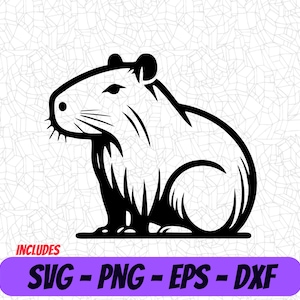 May include: Black and white line art illustration of a capybara, a large rodent native to South America. The capybara is sitting with its head turned to the side.