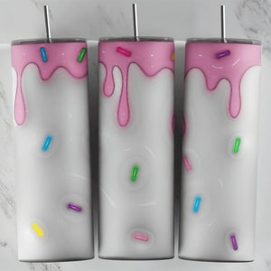 Ice cream drip with sprinkles Sublimation Design for 20oz Skinny Tumblers, Pink Tumbler design, 3d inflated png tumbler design 9.3x8.2inches