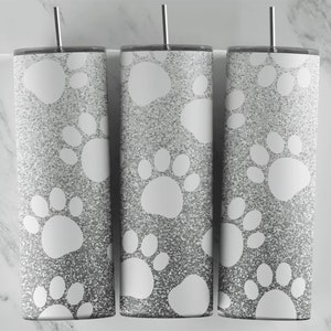 Silver Dog Paw Pattern PNG wrap design for Sublimation on 20oz Tumblers