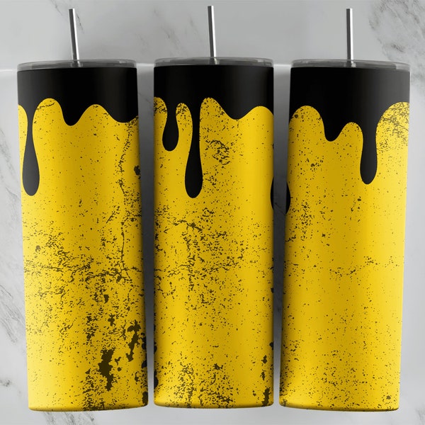 Yellow Grunge Skinny Tumbler Design, Straight Sublimation Wrap Design, 20oz Tumbler PNG, Oil Drip Sublimation Designs. 9.3"x8.2"