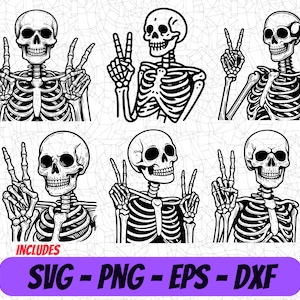 Conception PNG squelette | Signe de la paix SVG | Clipart numérique | Conception EPS | Fichier de coupe Cricut | Camée DXF | Image en sublimation | Svg drôle