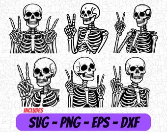 Skeleton PNG Design | Peace Sign SVG Art | Digital Clipart | Eps Design | Cricut Cut File | Cameo DXF | Sublimation Image | Funny Svg