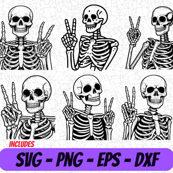 Skeleton PNG Design | Peace Sign SVG Art | Digital Clipart | Eps Design | Cricut Cut File | Cameo DXF | Sublimation Image | Funny Svg