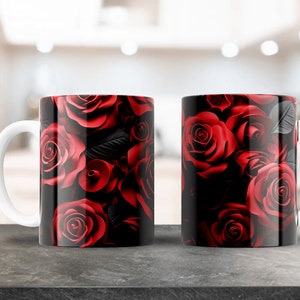 3D Rosen Tassendesign, Sublimationsdesign für 12 Unzen, 15 Unzen Tassen, Kaffeetassendesign, Tassenladen, Plantilla Para Taza De Cafe, PNG Floral Wrap