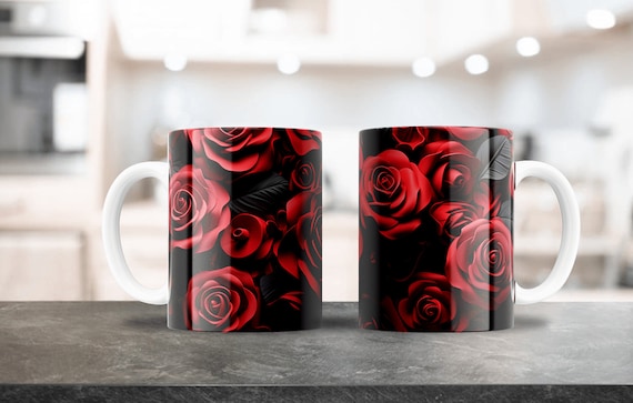 3D Roses Mug Design, Sublimation design for 12oz, 15oz Mugs, Coffee Mug  Design, Mug Shop, Plantilla Para Taza De Cafe, PNG Floral Wrap
