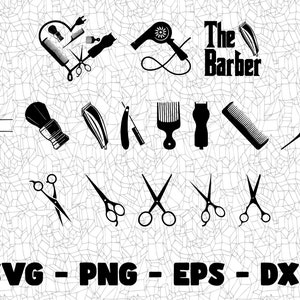 Barber SVG Bundle, file di taglio, png eps dxf digital clipart, ottimo per decalcomanie in vini, adesivi, magliette, tazze e altro ancora! Crea file di progettazione SVG