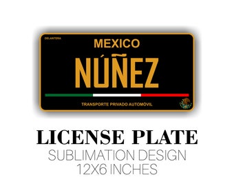 Núñez Placa Delantera, Diseño PNG de matrícula, Archivos para sublimación en placas de coche, Etiqueta mexicana, Placas México