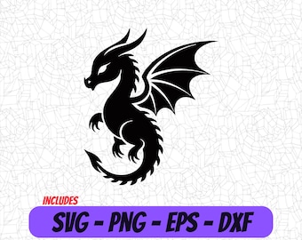 Mini Dragon PNG, Cricut Cut File, Dragon SVG Design, Eps File, Dxf Digital Clipart, Minimalist Tattoo Clipart