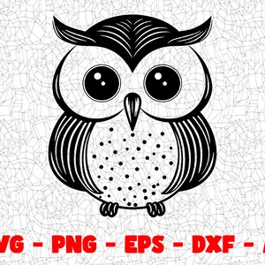 Hibou mignon SVG, fichier de coupe, Png Eps Dxf Digital Clipart, idéal pour les décalcomanies Viny, autocollants, T-shirts, tasses et plus encore ! Conception SVG à usage commercial