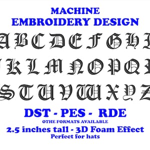 Paquete de alfabetos bordados de la A a la Z, diseños de gorros abullonados en 3D, archivo PES de Brother, diseño de archivo RDE de Ricoma, 2,5" de alto, diseños de letras bordadas