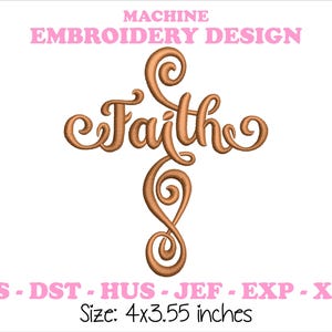 Faith Cross Embroidery Design - Jesus Machine Embroidery Pattern in PES, DST, Hus, JEF Formats, 4x3.55 inches