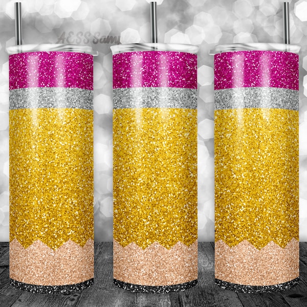 Glitter Pencil Tumbler Design, Sublimation Design, Png Clipart, 20oz Skinny Tumbler, Tumbler Wraps, Metal Tumbler, Novelty Design, Teacher