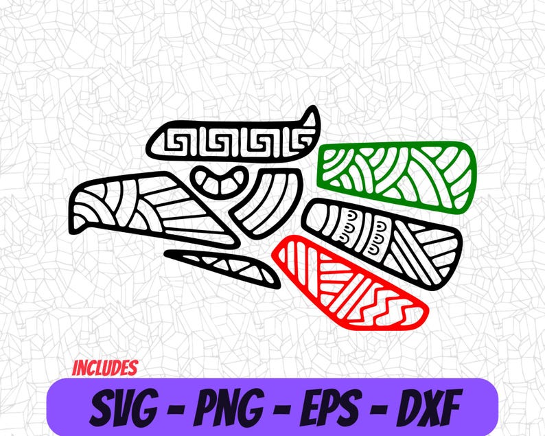 May include: Black and white stylized illustration of an eagle with green, red, and white accents. The eagle is a traditional symbol of Mexico. Includes SVG, PNG, EPS, and DXF files.
