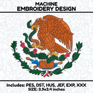 Mexican Eagle Embroidery Design - Mexico Machine Embroidery File, Ricoma DST, Brother PES File
