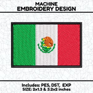 Mexican Flag Embroidery Design - Mexico Machine Embroidery File, Ricoma DST, Brother PES File, 4x4 hoop Embroidery Designs
