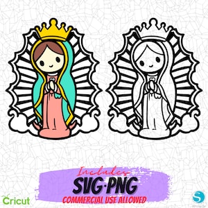 Virgencita SVG, Archivo de corte, Png Eps Dxf Digital Clipart, ¡Ideal para calcomanías Viny, pegatinas, camisetas, tazas y más! Virgen De GuadalupeSVG