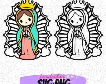 Virgencita SVG, Cutting File, Png Eps Dxf Digital Clipart, Great for Viny Decals, Stickers, T-Shirts, Mugs & More! Virgen De Guadalupe SVG
