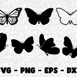 Ensemble SVG papillon | Clipart monarque et silhouette papillon en SVG, PNG, Eps, Dxf | Fichiers de coupe papillon pour Cricut et Silhouette