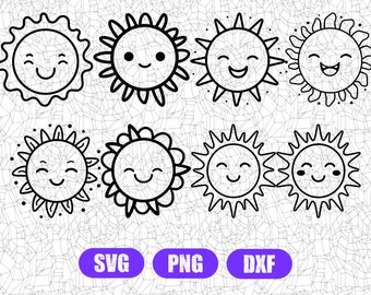 Cute Sun SVG, Cutting File, Png Pdf Digital Clipart, Great for Viny Decals, Stickers, T-Shirts, Mugs & More! Sun Digital Clipart, Commercial